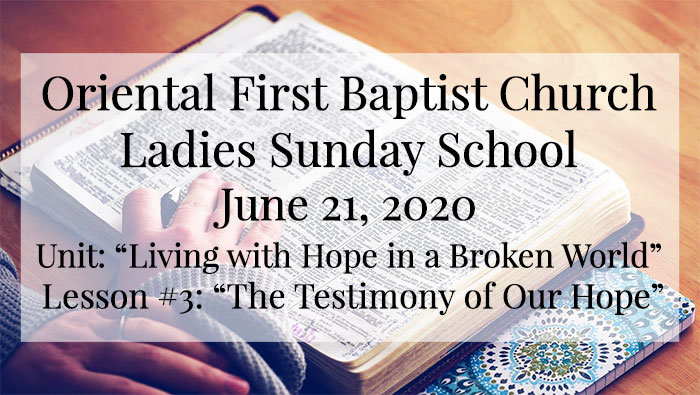 OFBC Ladies Sunday School Lesson for June 21, 2020