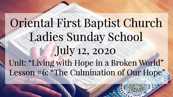 OFBC Ladies Sunday School Lesson for July 12, 2020