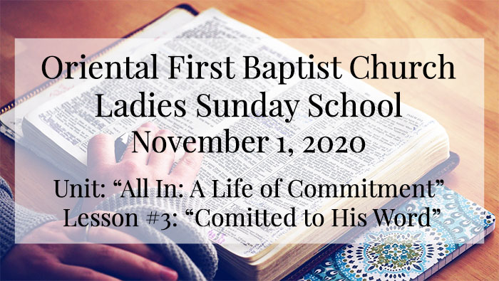 OFBC Ladies Sunday School Lesson for November 1, 2020